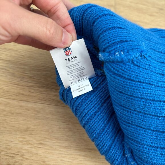 NFL Detroit Lions Knit Beanie Pom Hat OSFA Blue Football Winter Logo Warm EUC - Picture 5 of 8